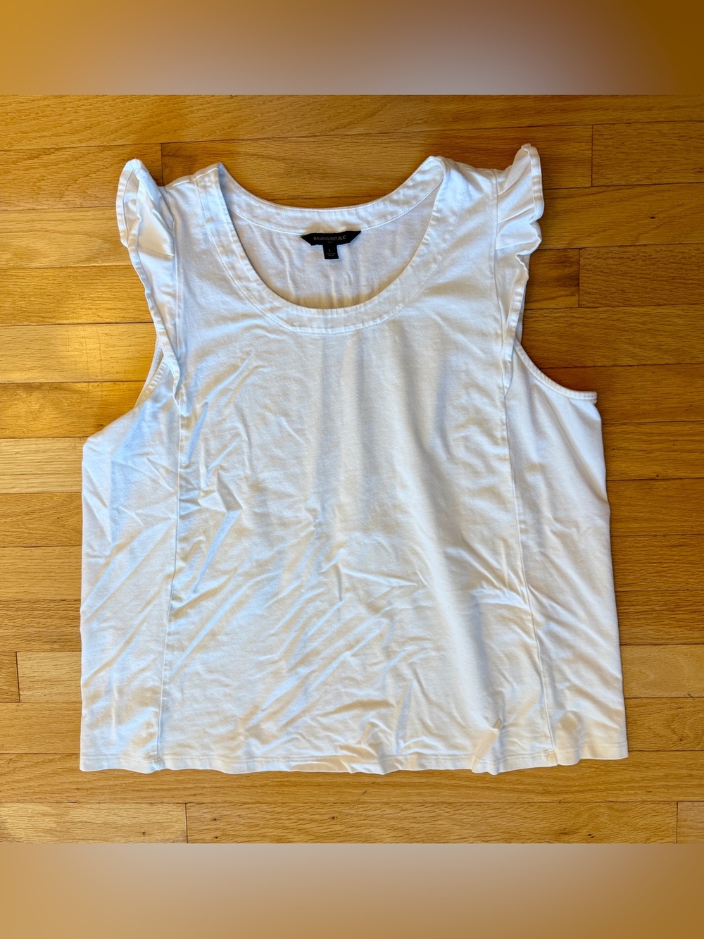 Banana Republic White Ruffle Shoulder Tank Top